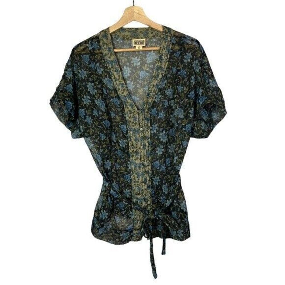 Converse One Star Gray Floral Sheer Y2K Short Sleeve Blouse M